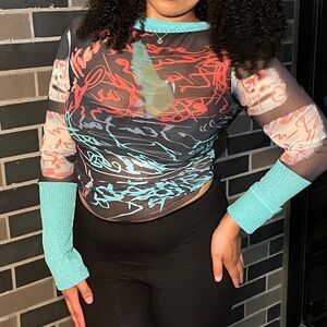 Colorful Sheer Long Sleeve Top